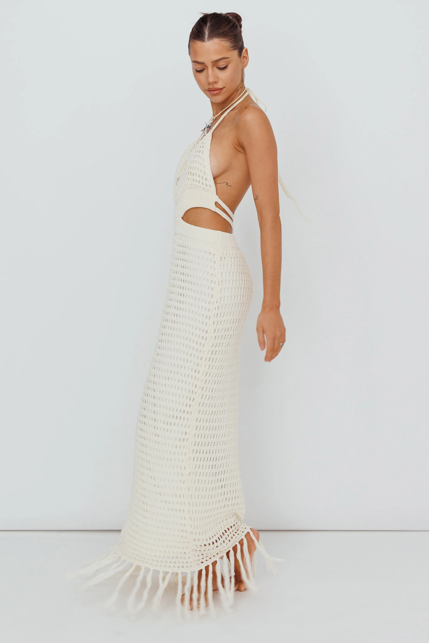 Lelei Crochet Open Back Maxi Dress Beige - Image 5