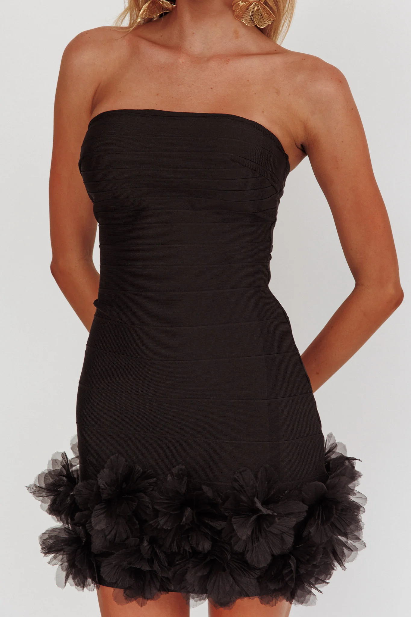 Leni Strapless Embellished Hem Mini Dress Black - Image 4
