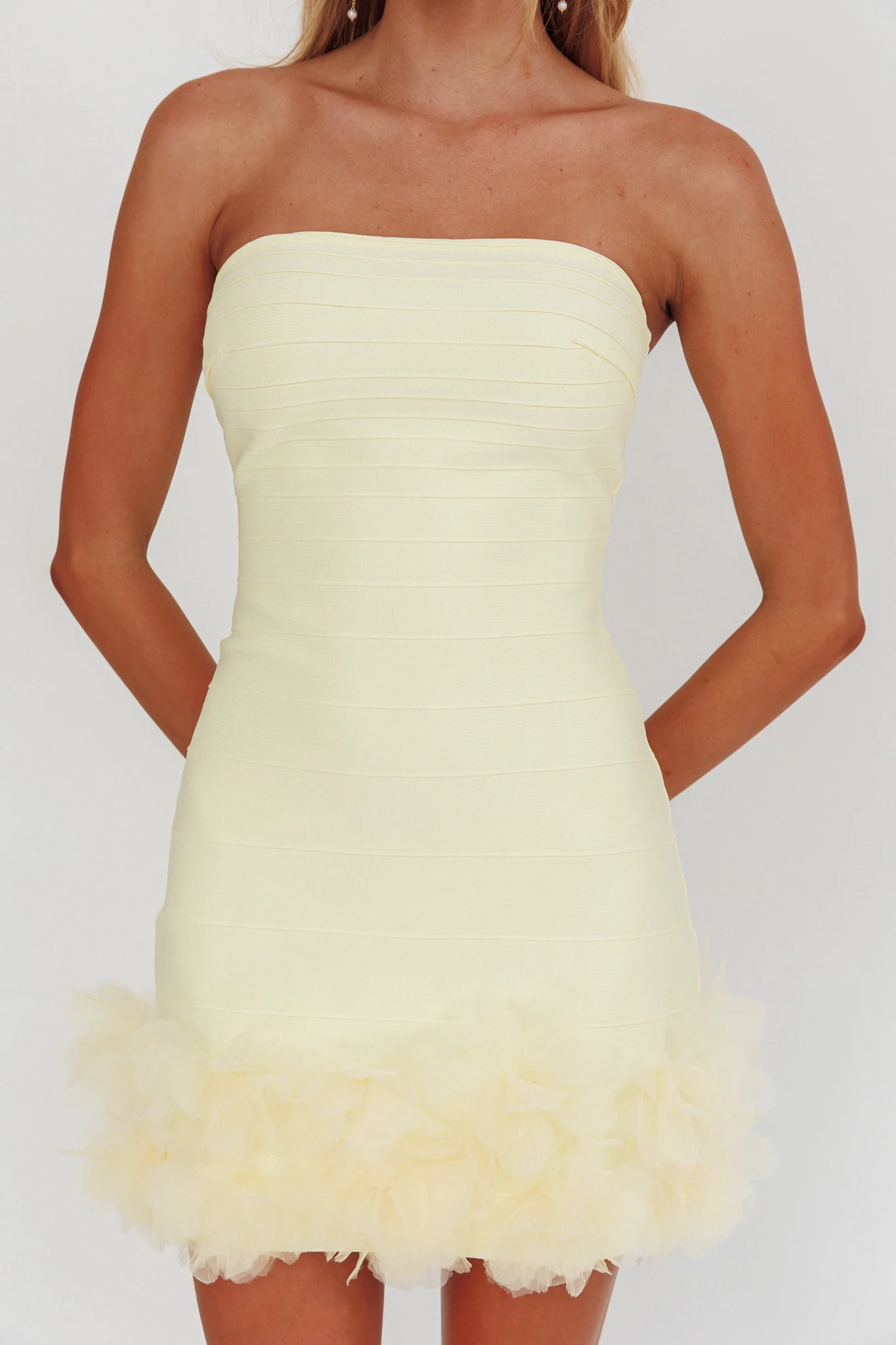 Leni Strapless Embellished Hem Mini Dress Lemon - Image 3