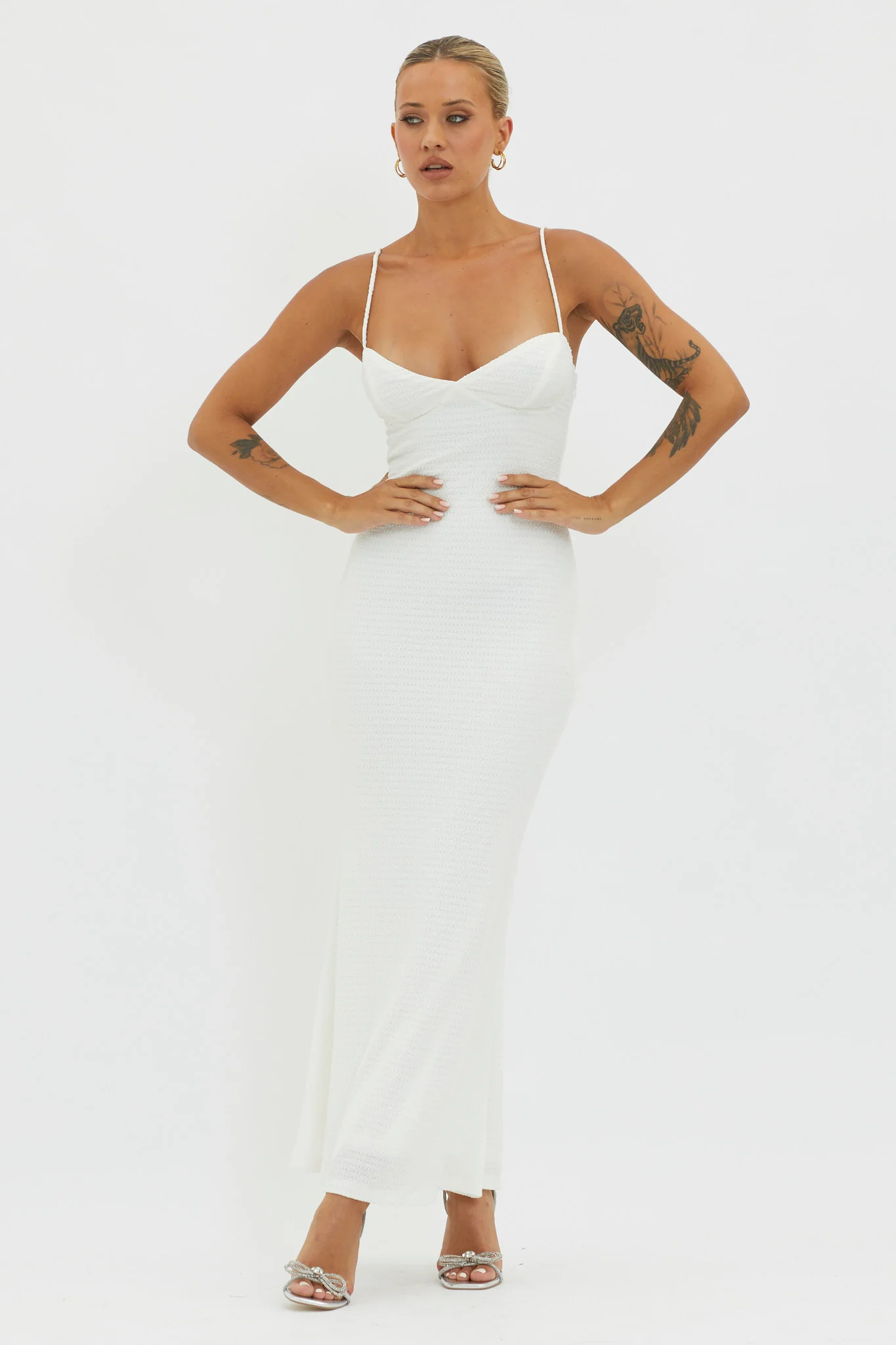 Lennox Elastic Back Bodycon Dress White - Image 3