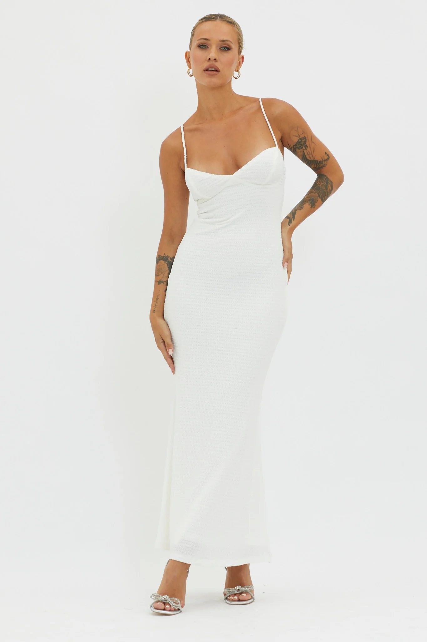 Lennox Elastic Back Bodycon Dress White - Image 5