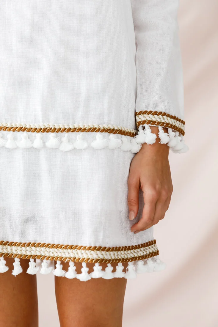 Leticia Tassel Trim Shift Dress White - Image 4