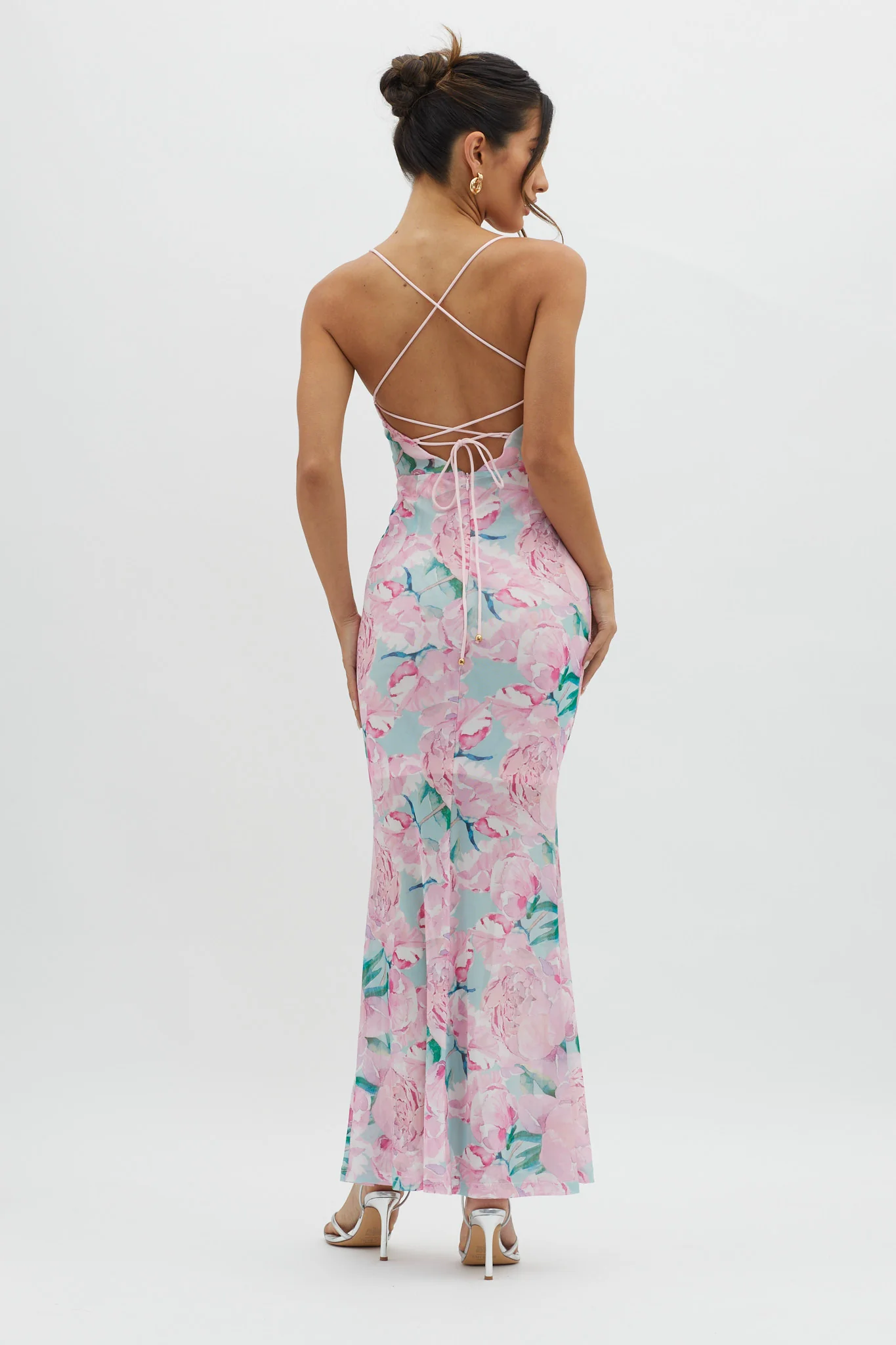 Letting Go Tie-Up Back Maxi Floral Pink - Image 2