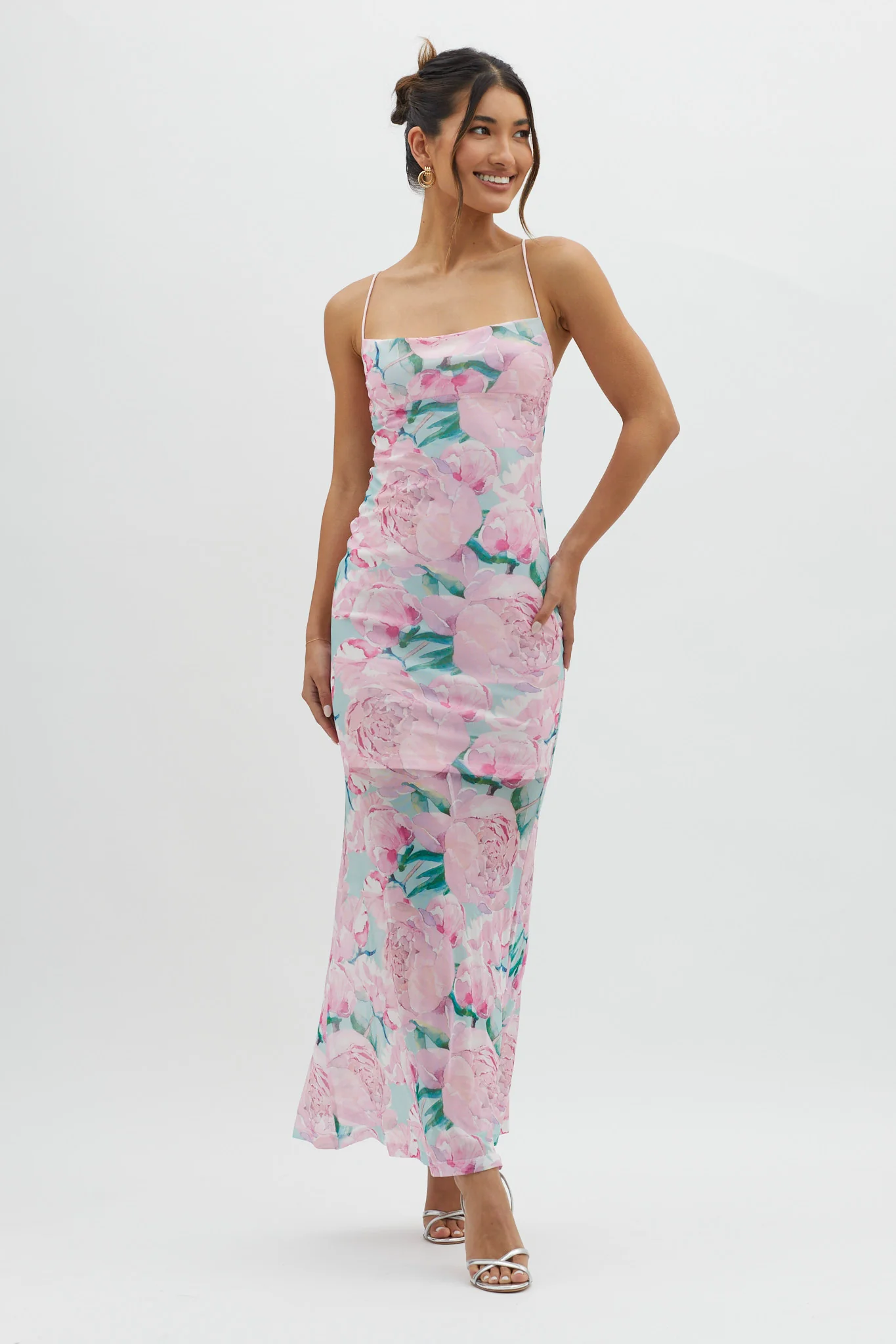 Letting Go Tie-Up Back Maxi Floral Pink - Image 5