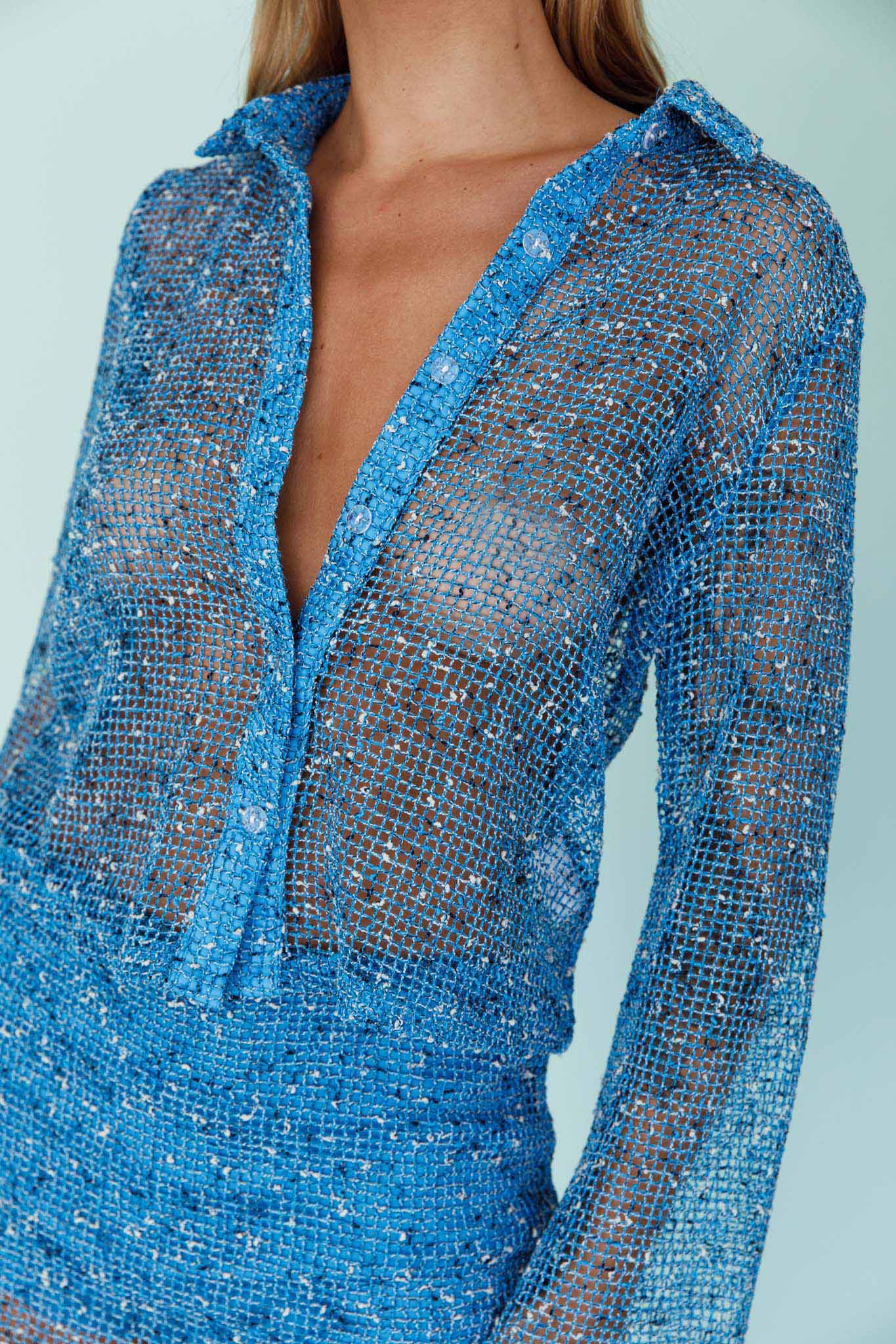 Lexi Long Sleeve Button Top Cerulean - Image 6