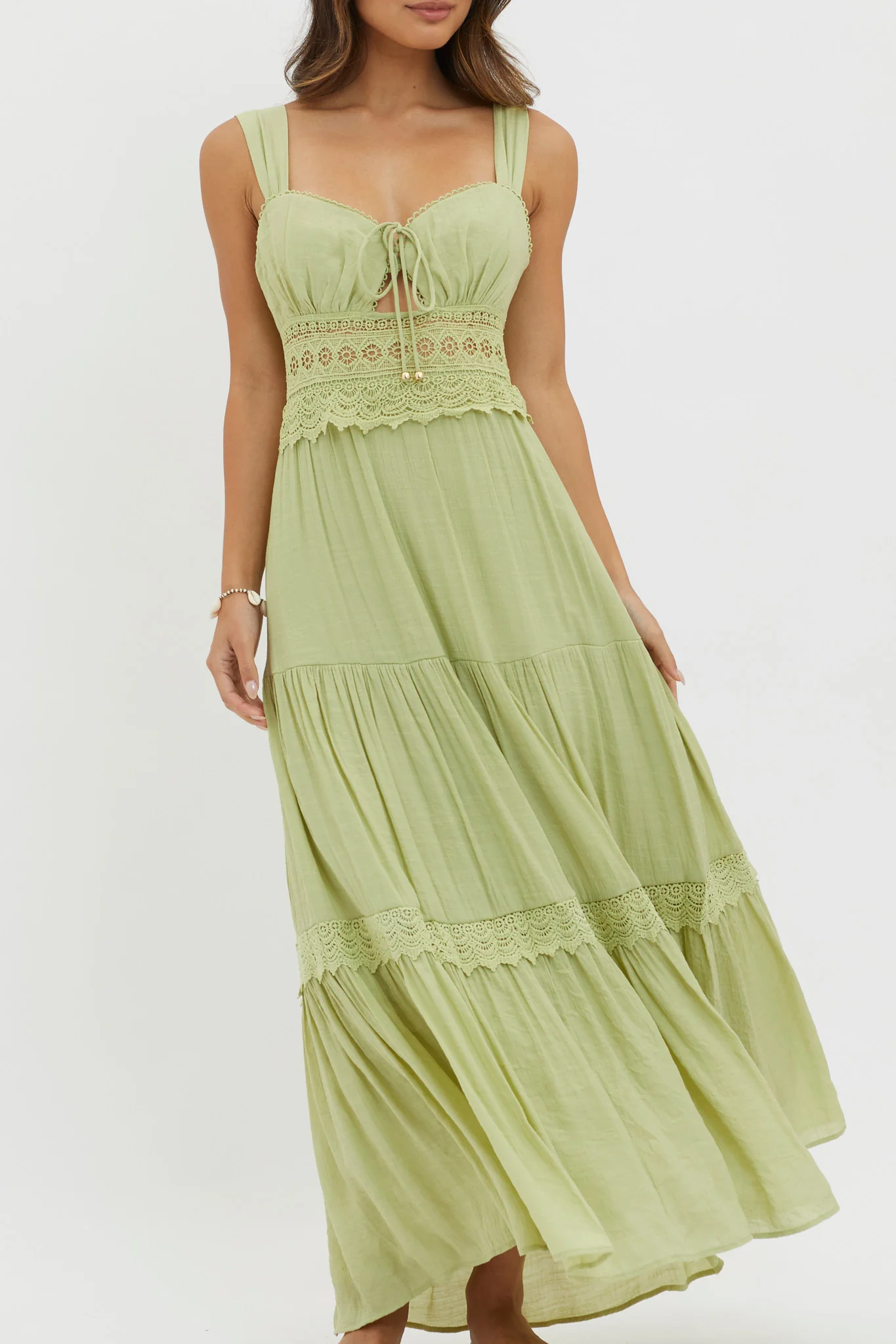 Libby Crochet Lace Waist Maxi Dress Green - Image 4