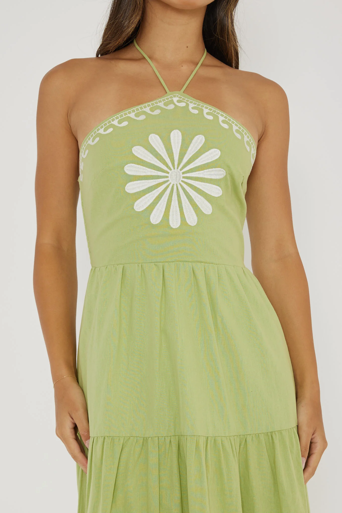 Life Elixir Halterneck Embroidered Maxi Dress Green - Image 4