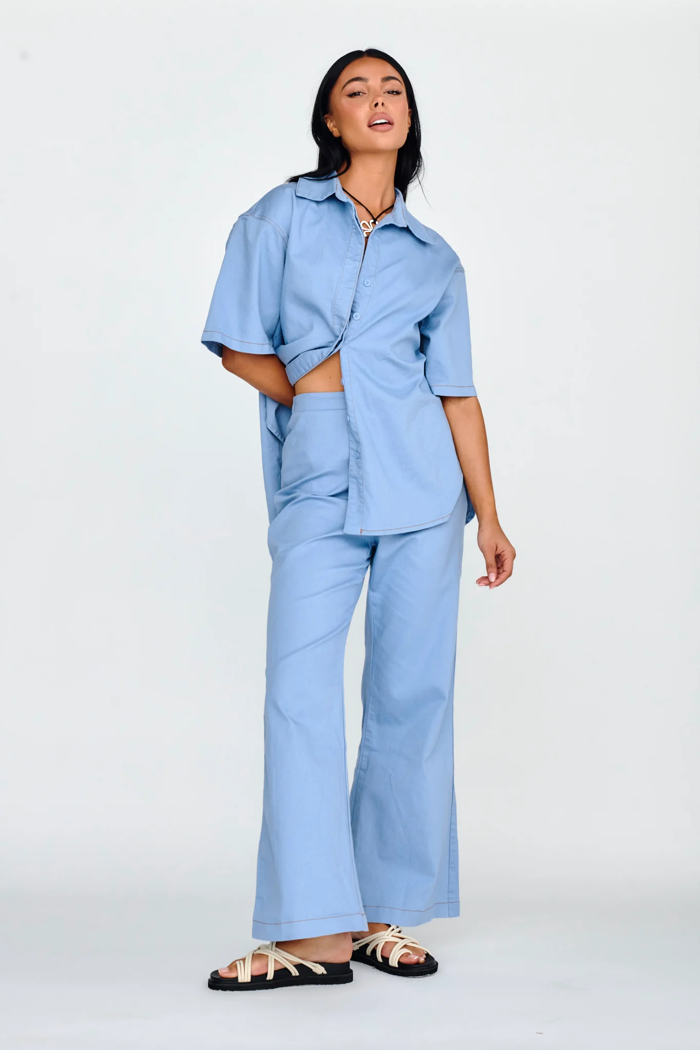 Light Aura Button Up Shirt Denim Blue - Image 4