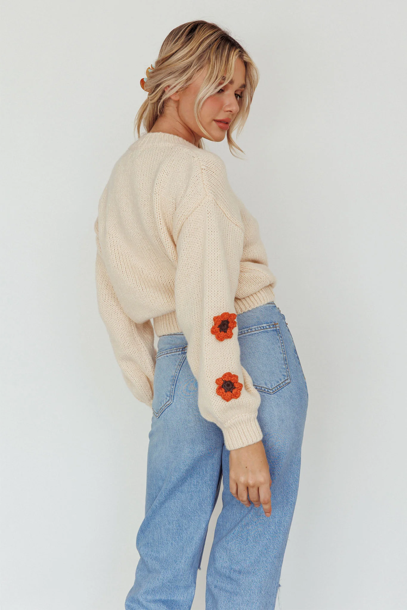 Lighthouse Flower Accent Sweater Cream - Image 2