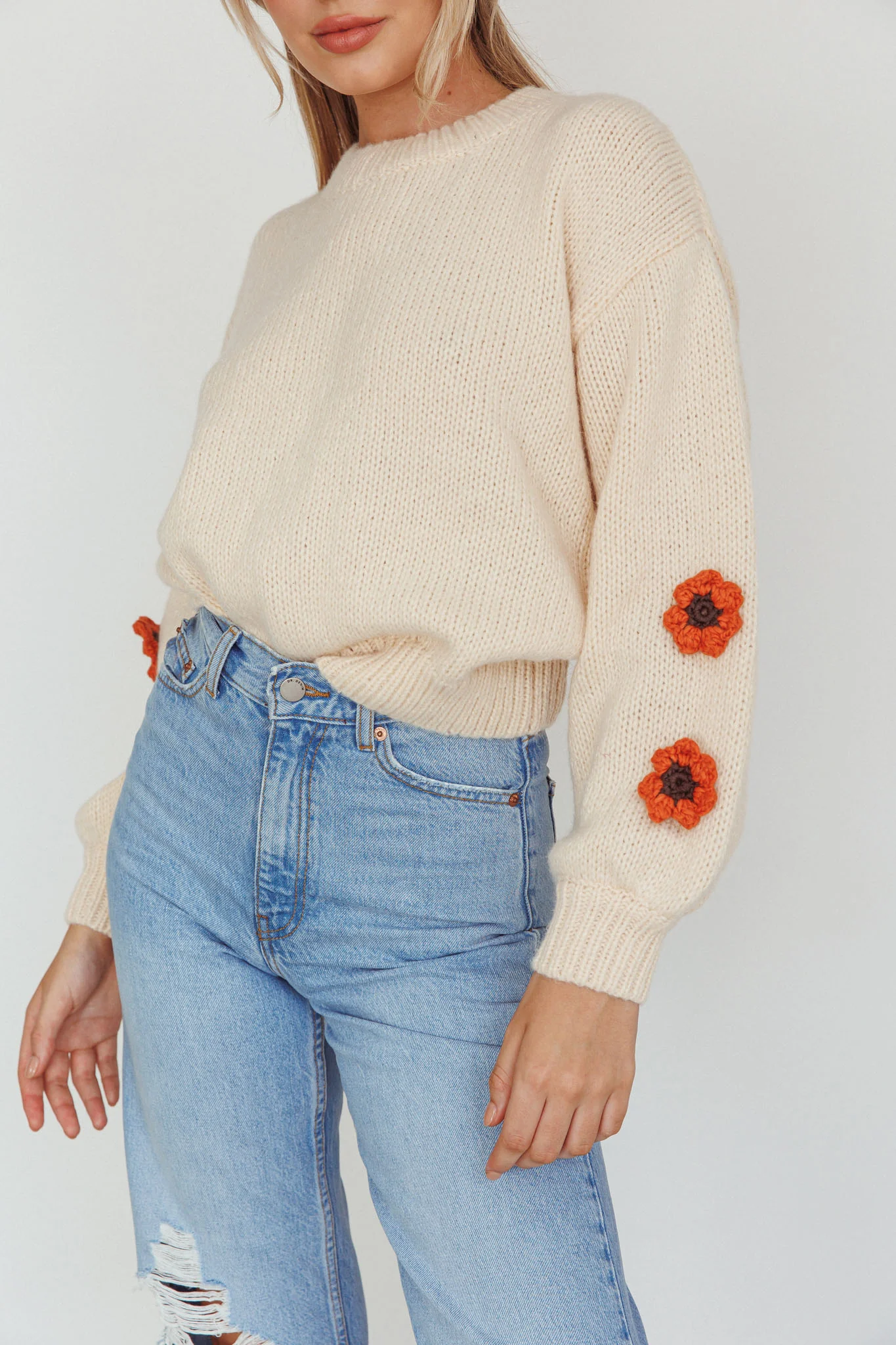 Lighthouse Flower Accent Sweater Cream - Image 4