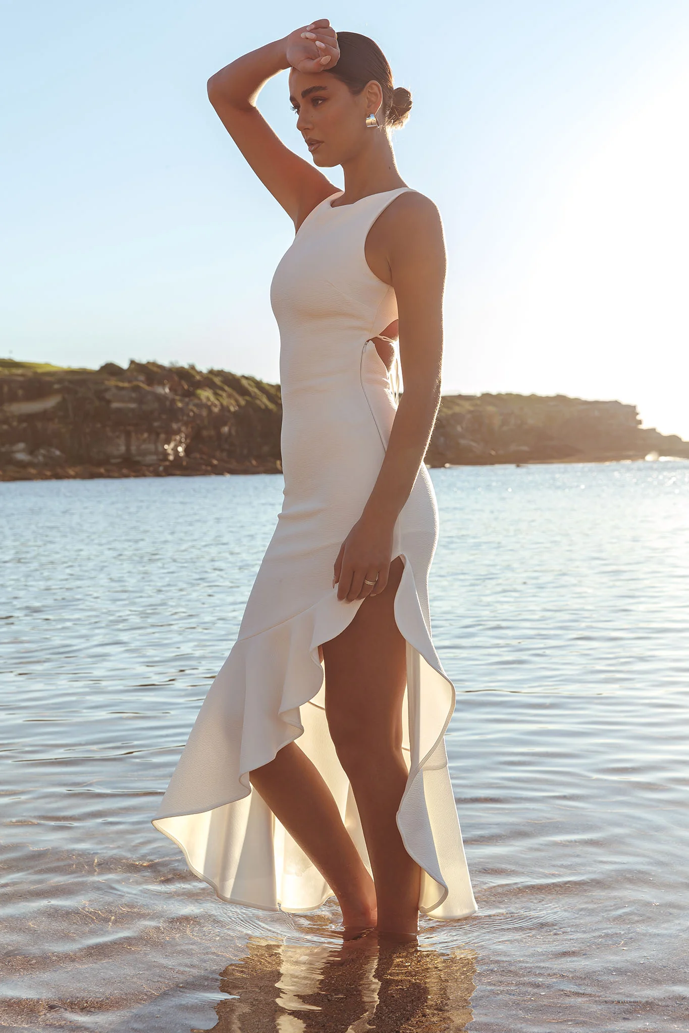 Lights On Asymmetric Hem Maxi Dress White - Image 3