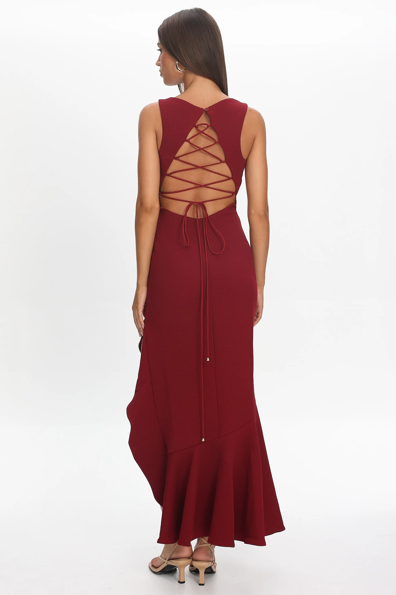 Lights On Asymmetric Hem Maxi Dress Wine - Image 3