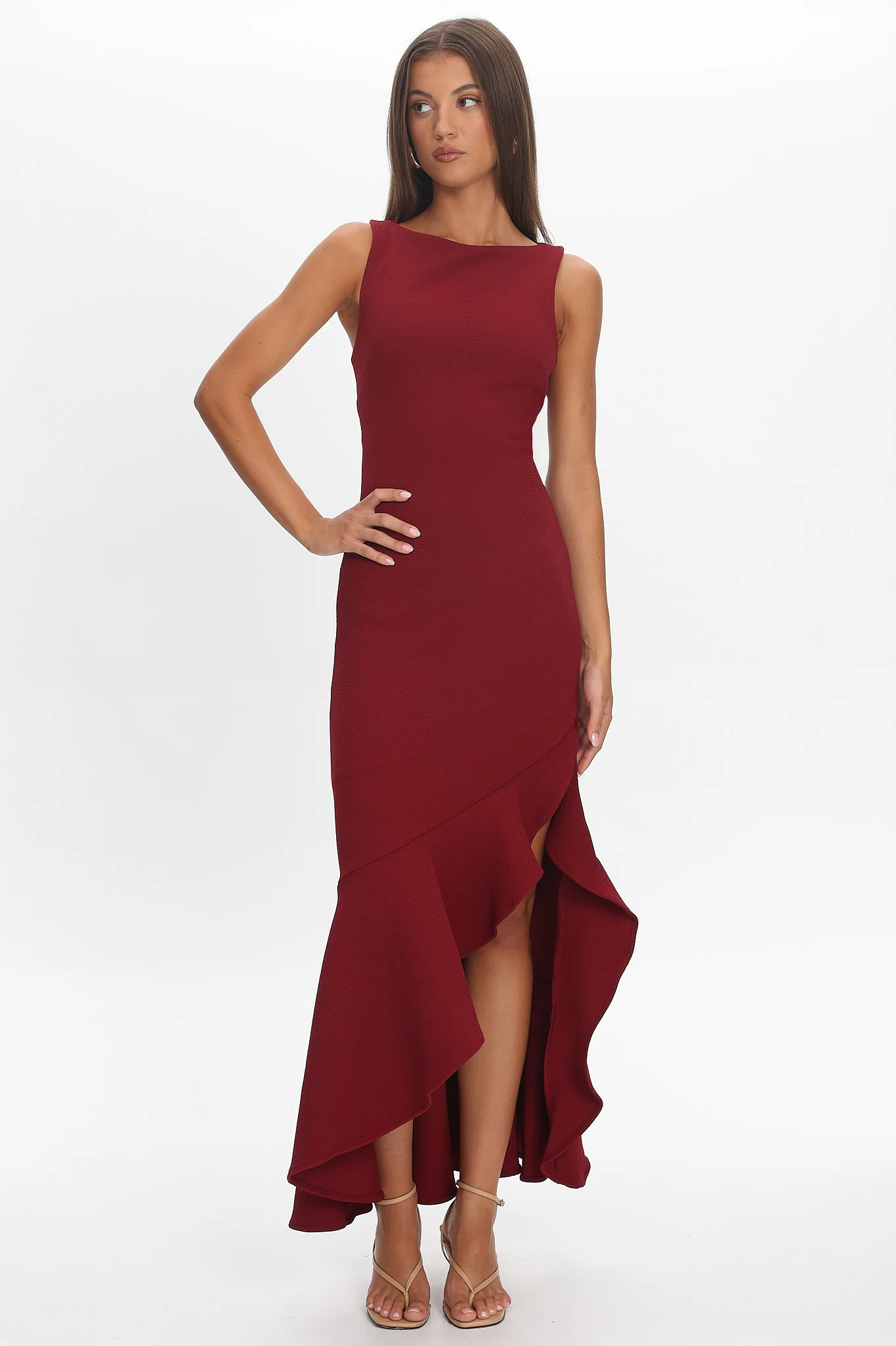 Lights On Asymmetric Hem Maxi Dress Wine - Image 5