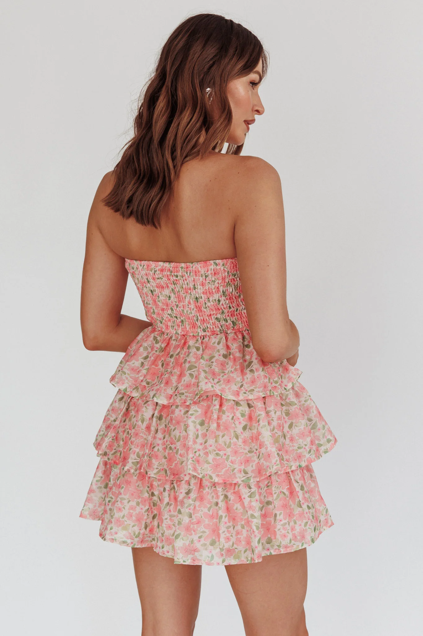 Like Angels Shirred Bodice Ruffle Mini Dress Pink - Image 3