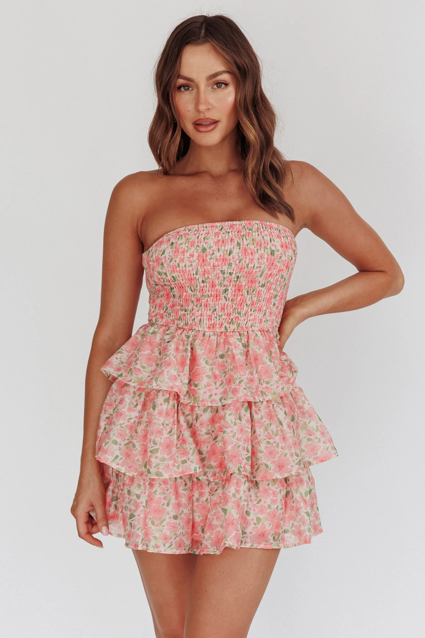 Like Angels Shirred Bodice Ruffle Mini Dress Pink - Image 6