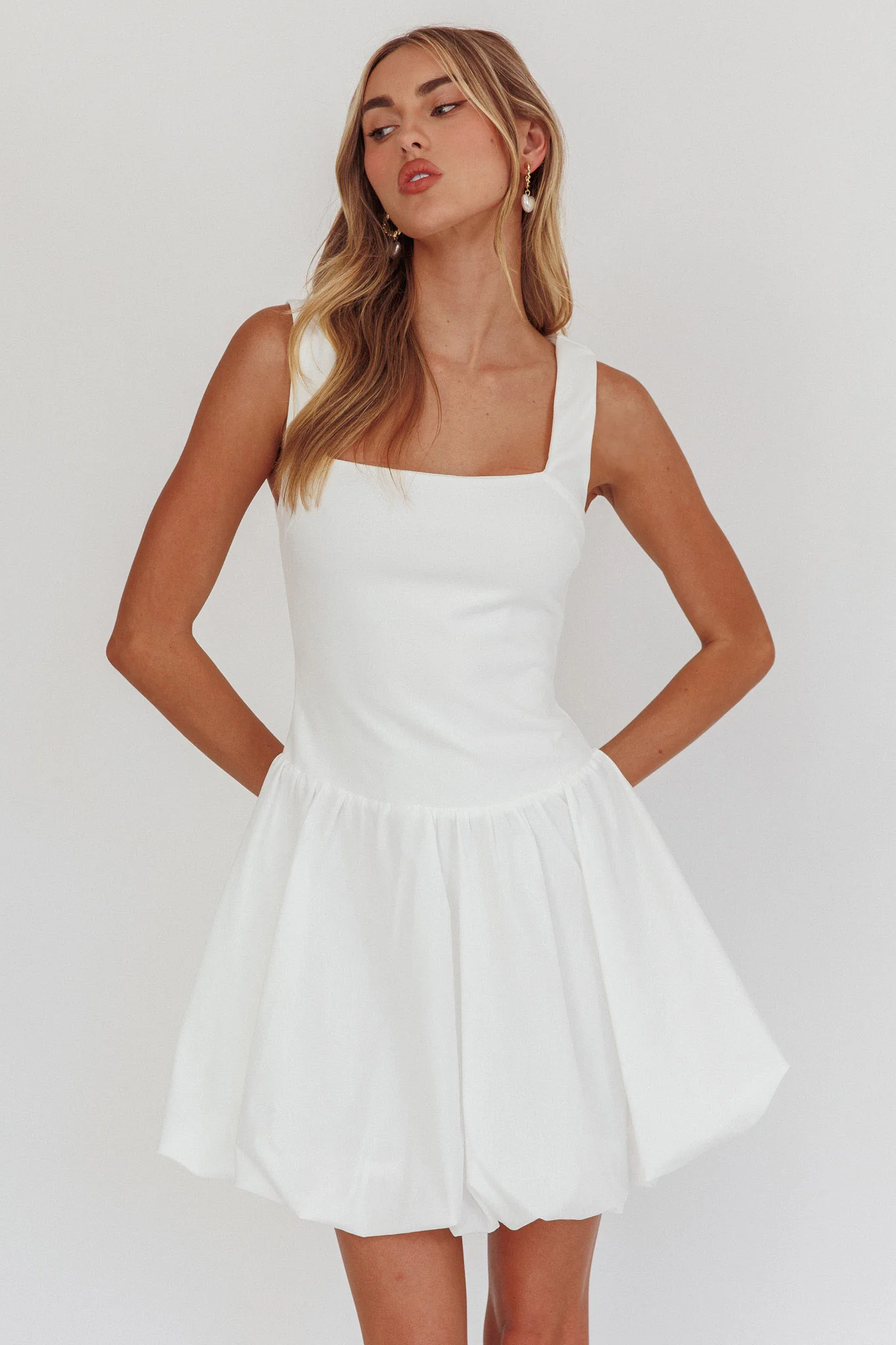 Like Art Square Neck Bubble Mini Dress White - Image 5
