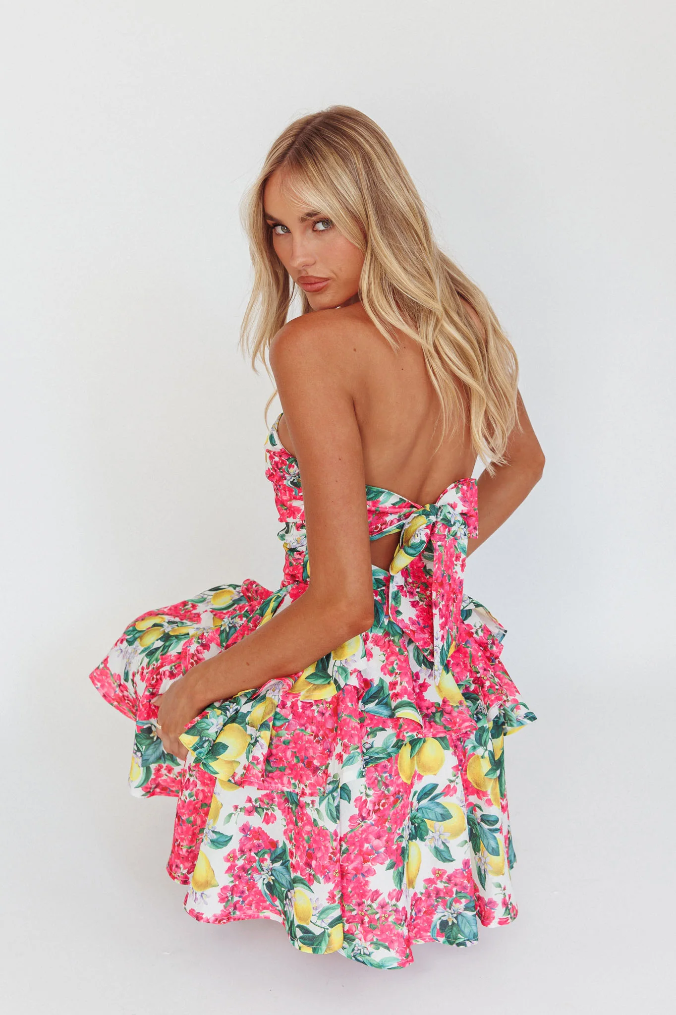 Like Me Tied Back Layered Mini Dress Citrus Pink - Image 2