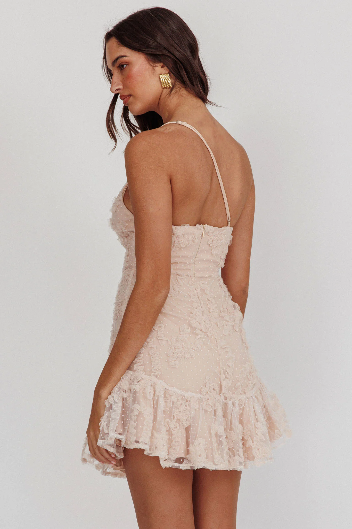 Lilah One Shoulder Embellished Dress Mocha - Image 2