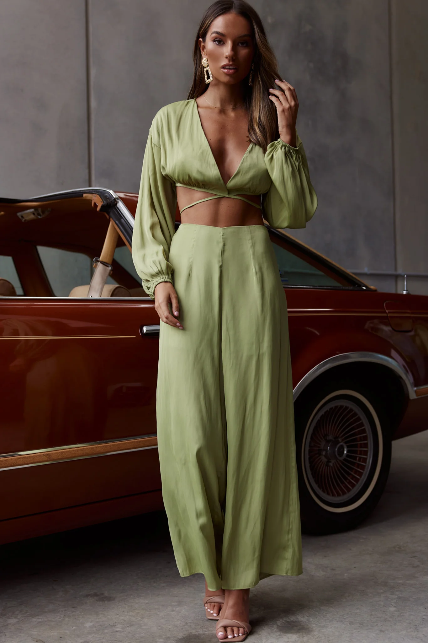Lilian Wide Legs Pants Olive - Image 5