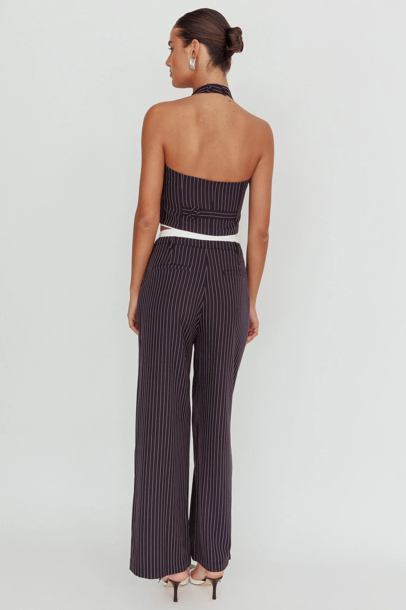 Lilija Pinstripe Double Waistband Wide-Leg Pants Navy - Image 4