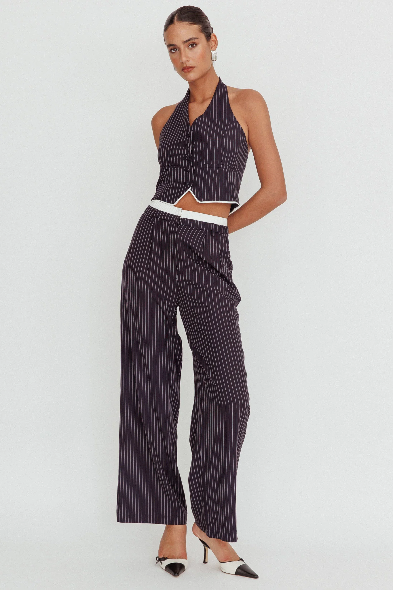 Lilija Pinstripe Double Waistband Wide-Leg Pants Navy - Image 6