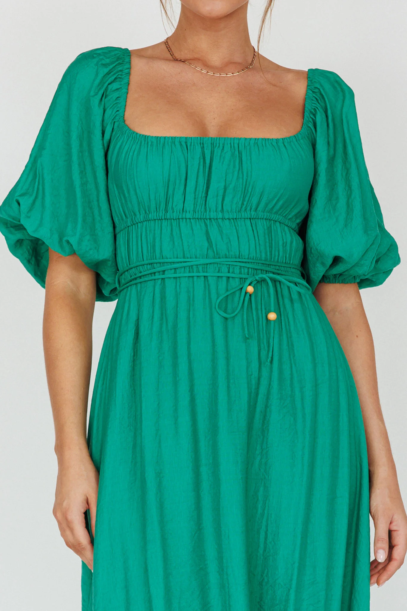 Lille Puff Sleeve Midi Dress Green - Image 4