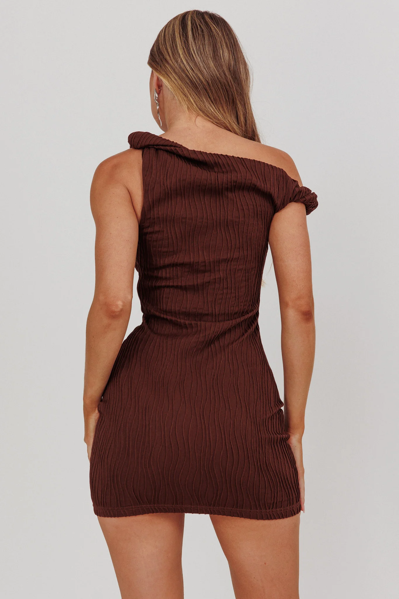 Lingering Love One-Shoulder Mini Dress Brown - Image 2