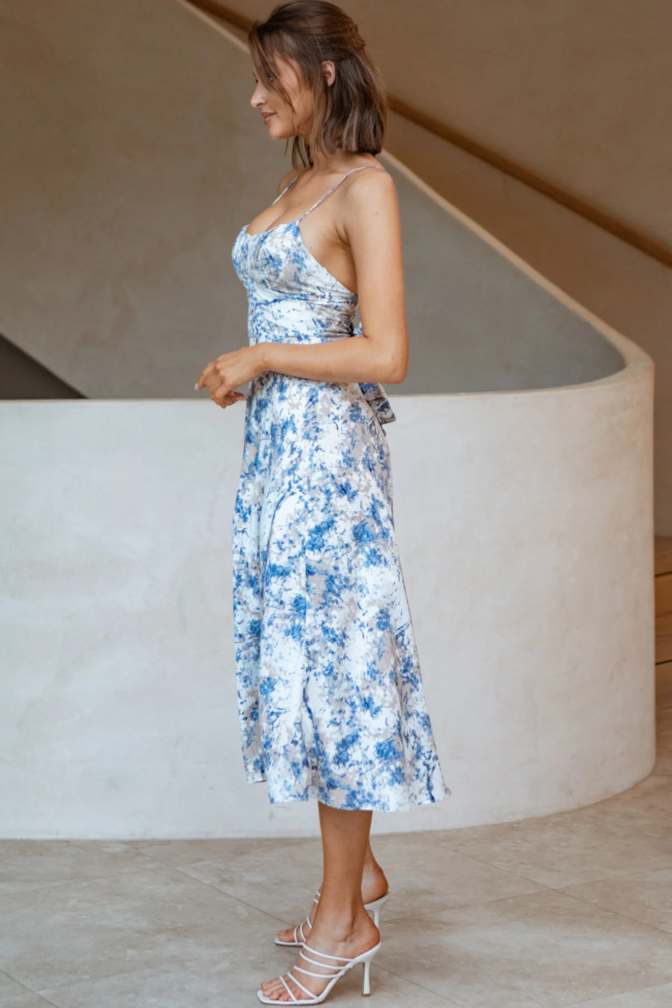 Linka Cami Strap Midi Dress Marble Print Blue - Image 5