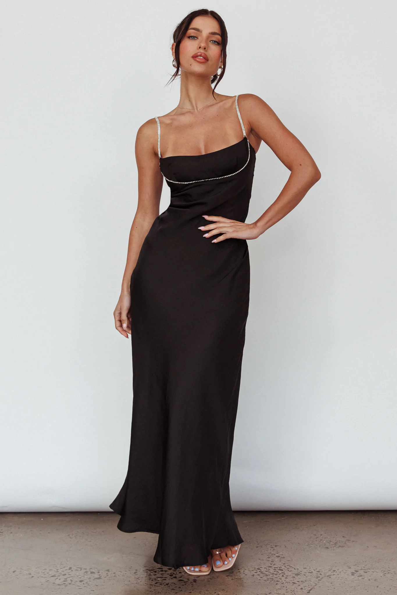 Linka Diamante Strap Maxi Dress Black - Image 3