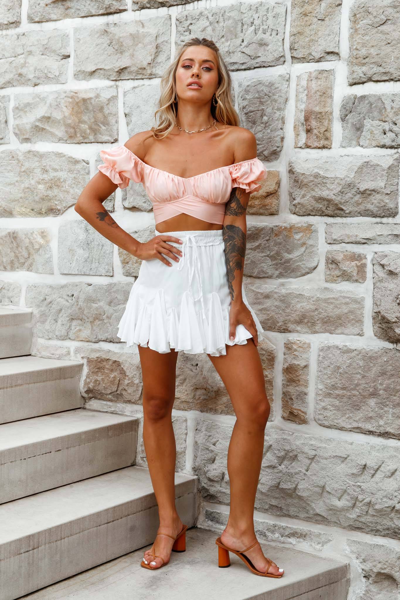 Linka Off-Shoulder Tie-Back Crop Top Peach - Image 2
