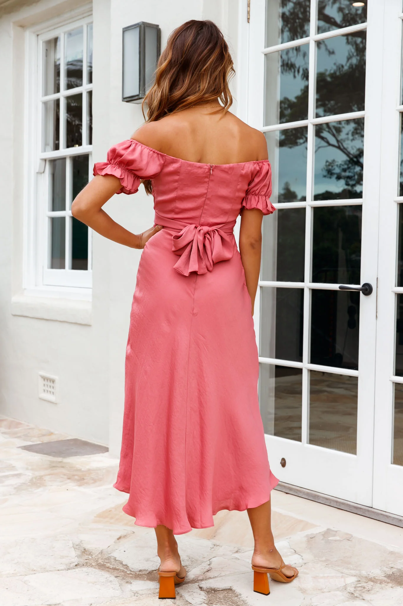 Linka Off-Shoulder Tie Back Midi Dress Rose - Image 2