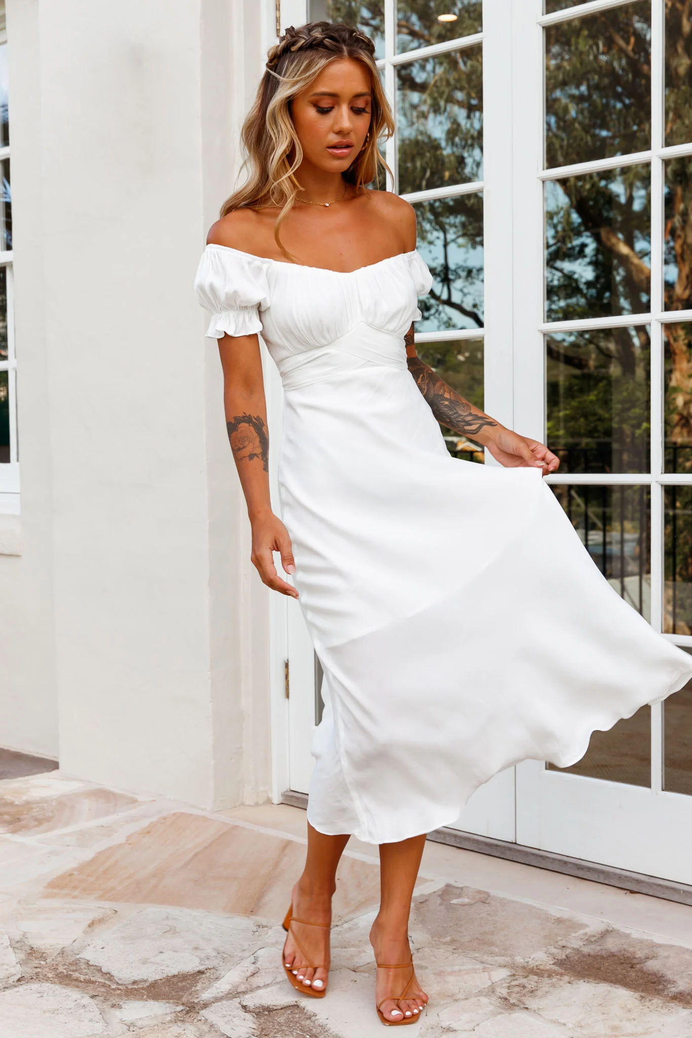Linka Off-Shoulder Tie Back Midi Dress White - Image 6