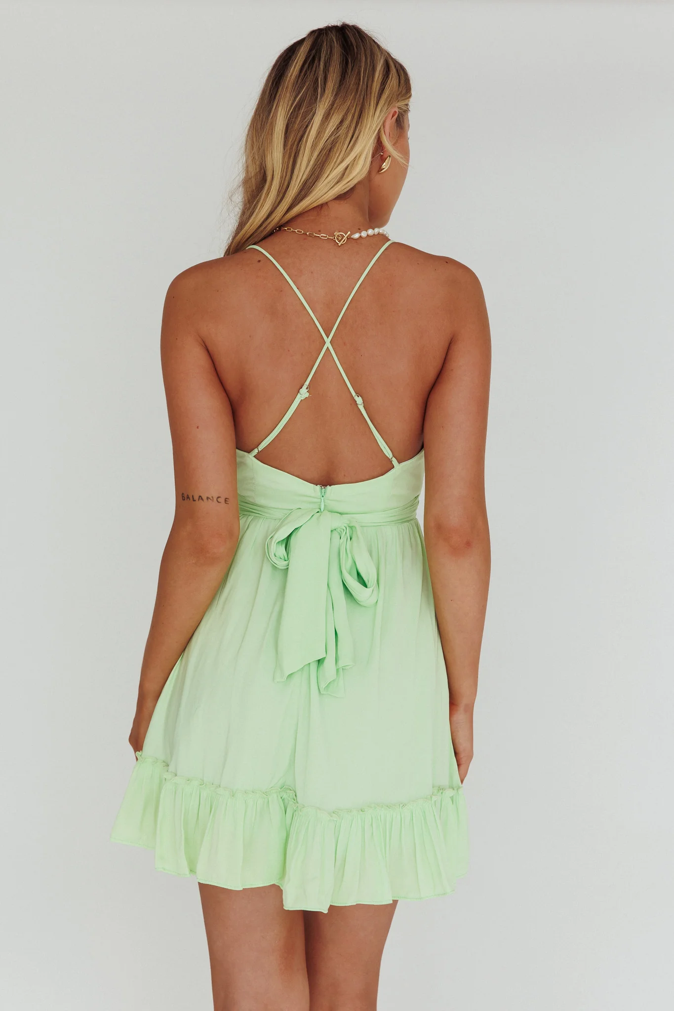 Linka Ruched Bust Criss-Cross Back Dress Apple - Image 2