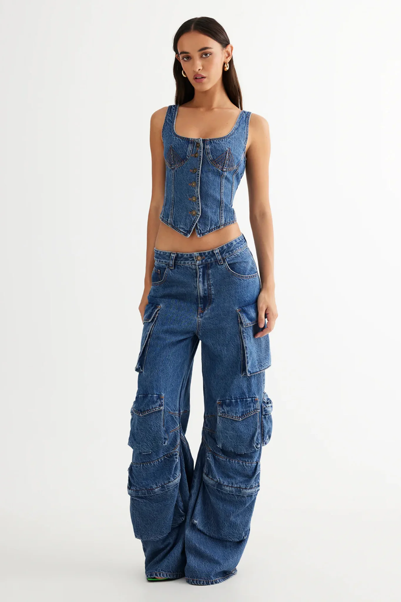 LIONESS After Hours Corset Top Blue Denim - Image 5