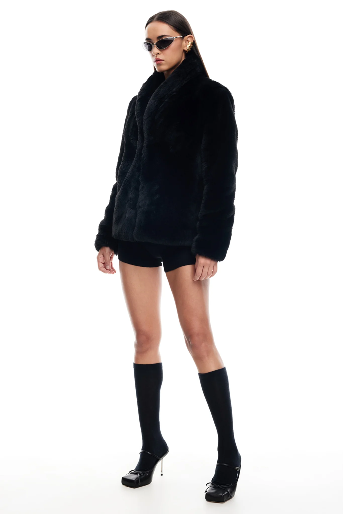 LIONESS Bada Bing Faux Fur Jacket Onyx - Image 2