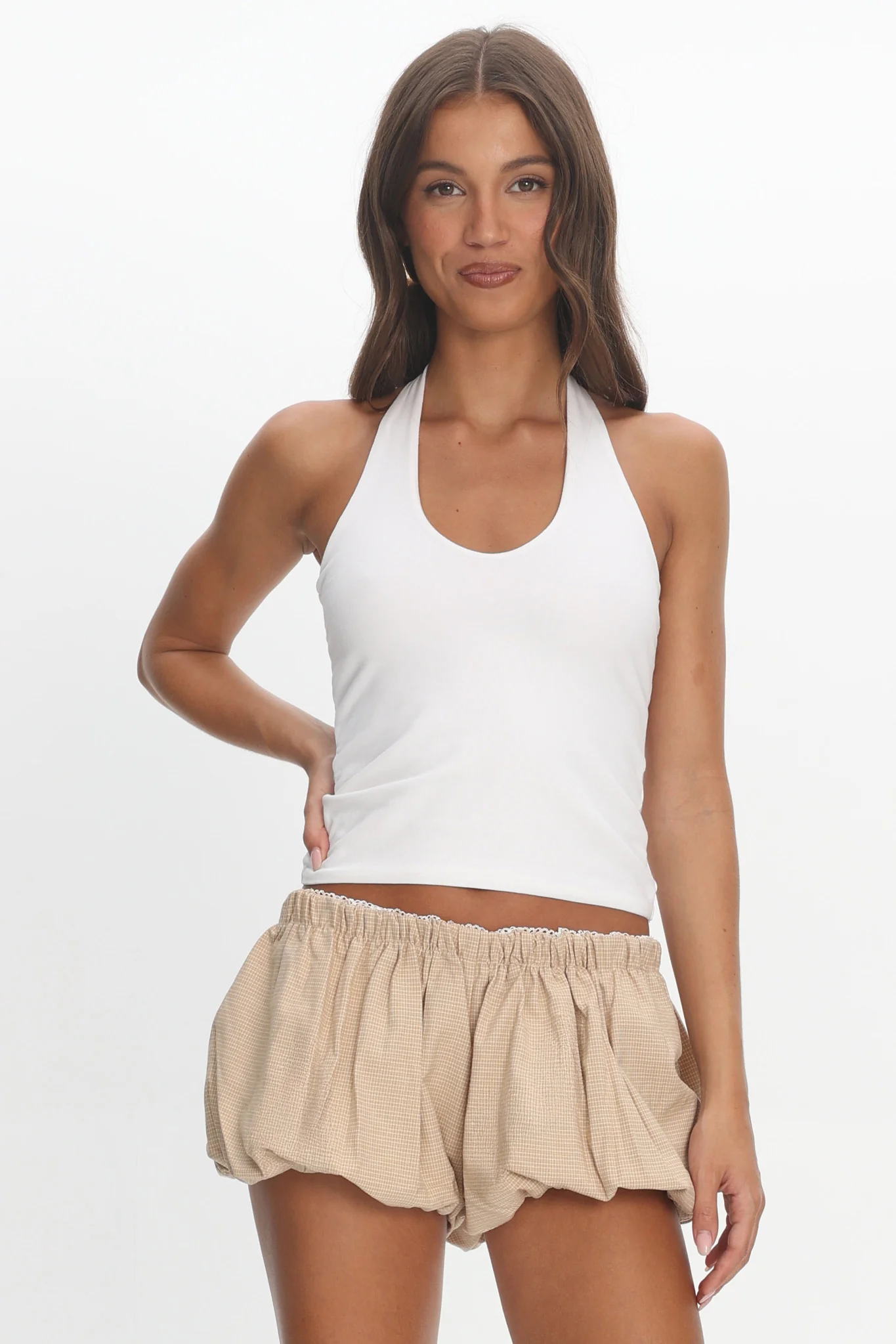 LIONESS Eclipse Mini Short Beige Plaid - Image 5