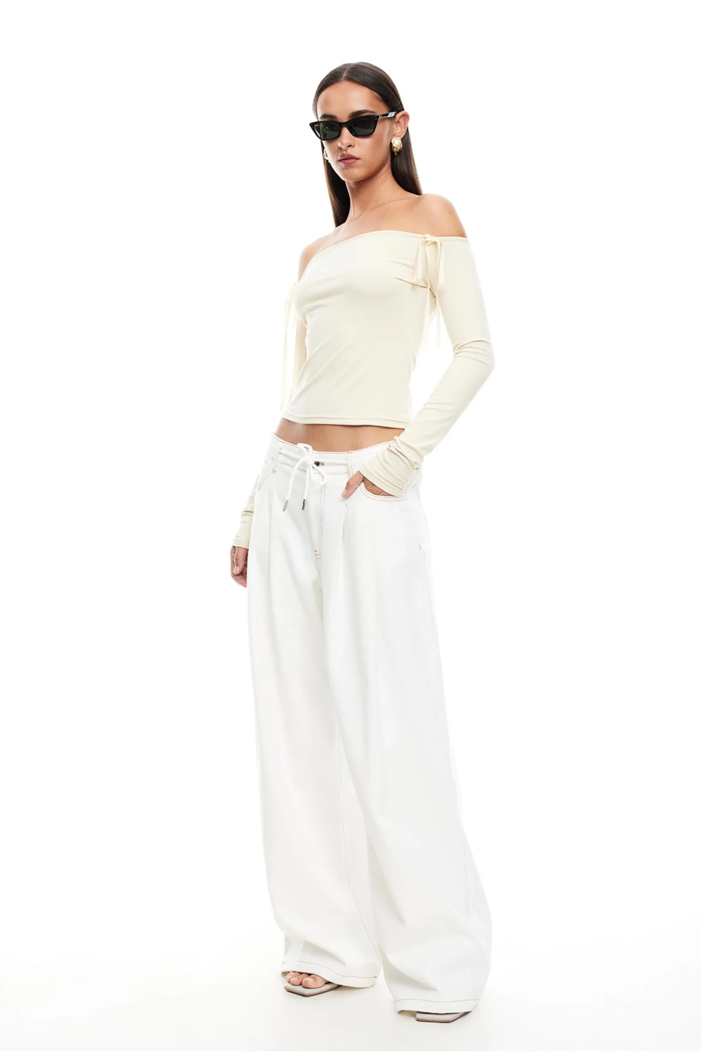 LIONESS Insightful Off Shoulder Top Ivory - Image 3