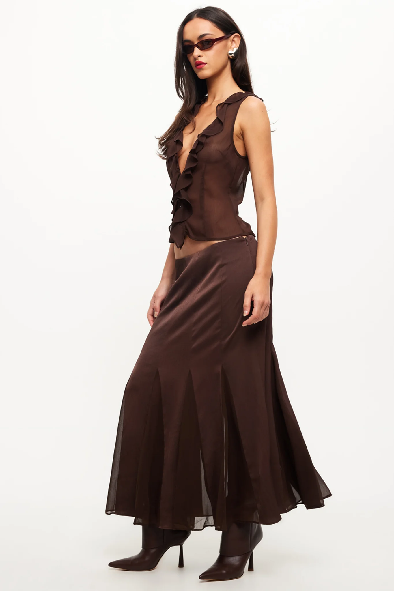 LIONESS Rose Maxi Skirt Chocolate - Image 3