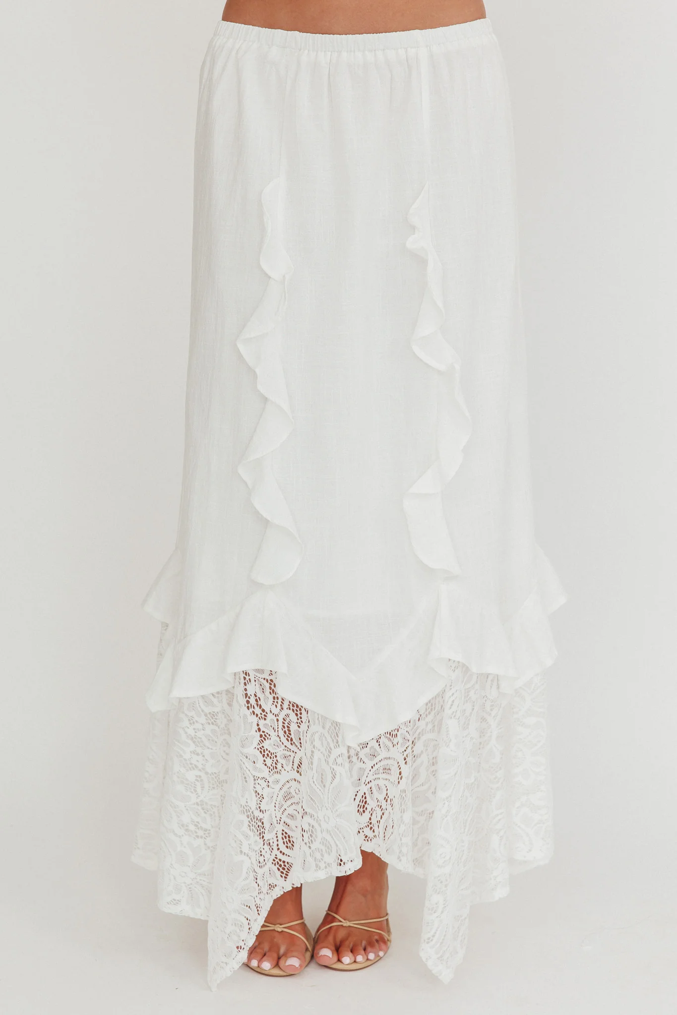 Liora Lace Hem Ruffle Maxi Skirt White - Image 3