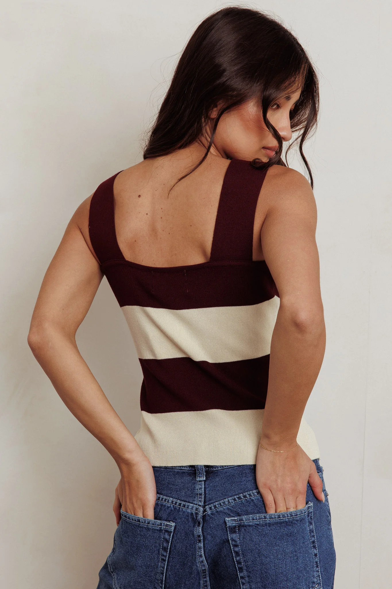 Lisa Striped Knit Tank Top Red Bean - Image 2