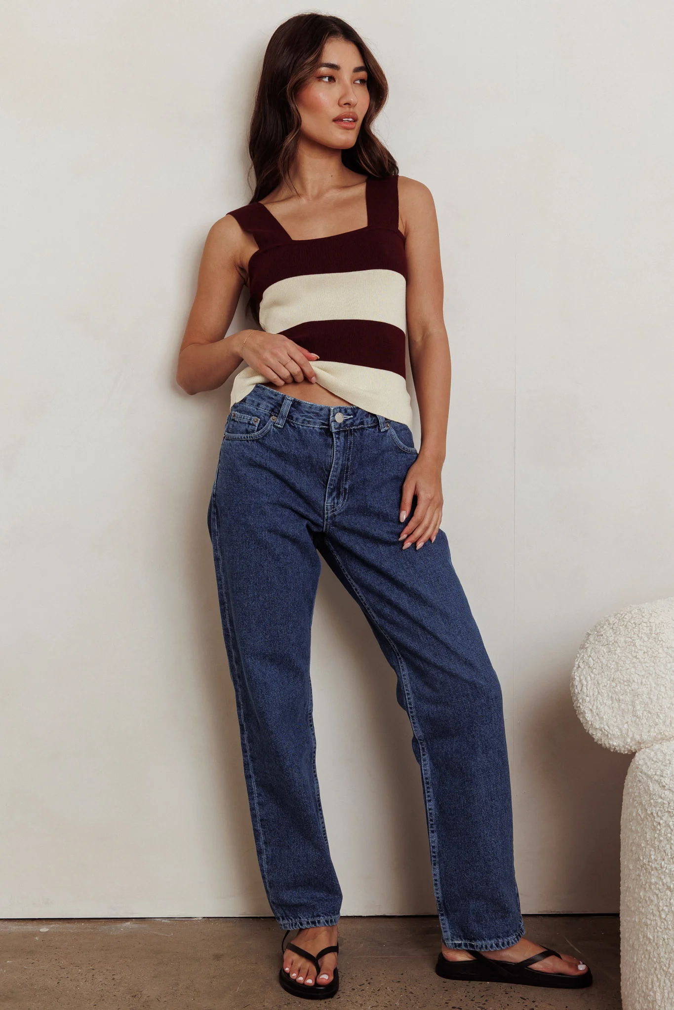 Lisa Striped Knit Tank Top Red Bean - Image 3
