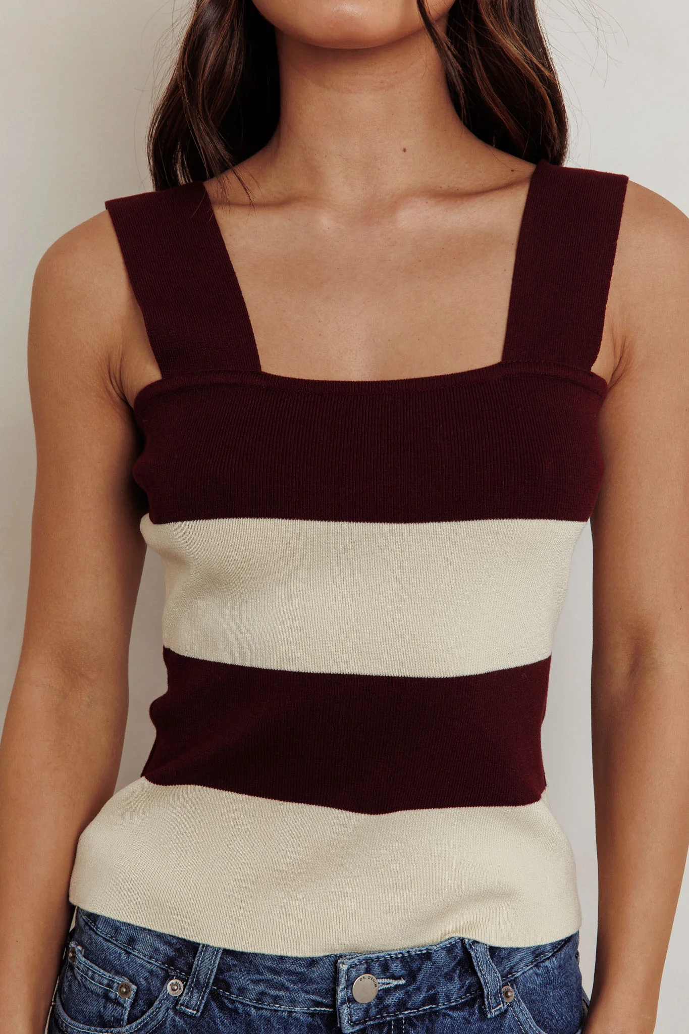 Lisa Striped Knit Tank Top Red Bean - Image 4