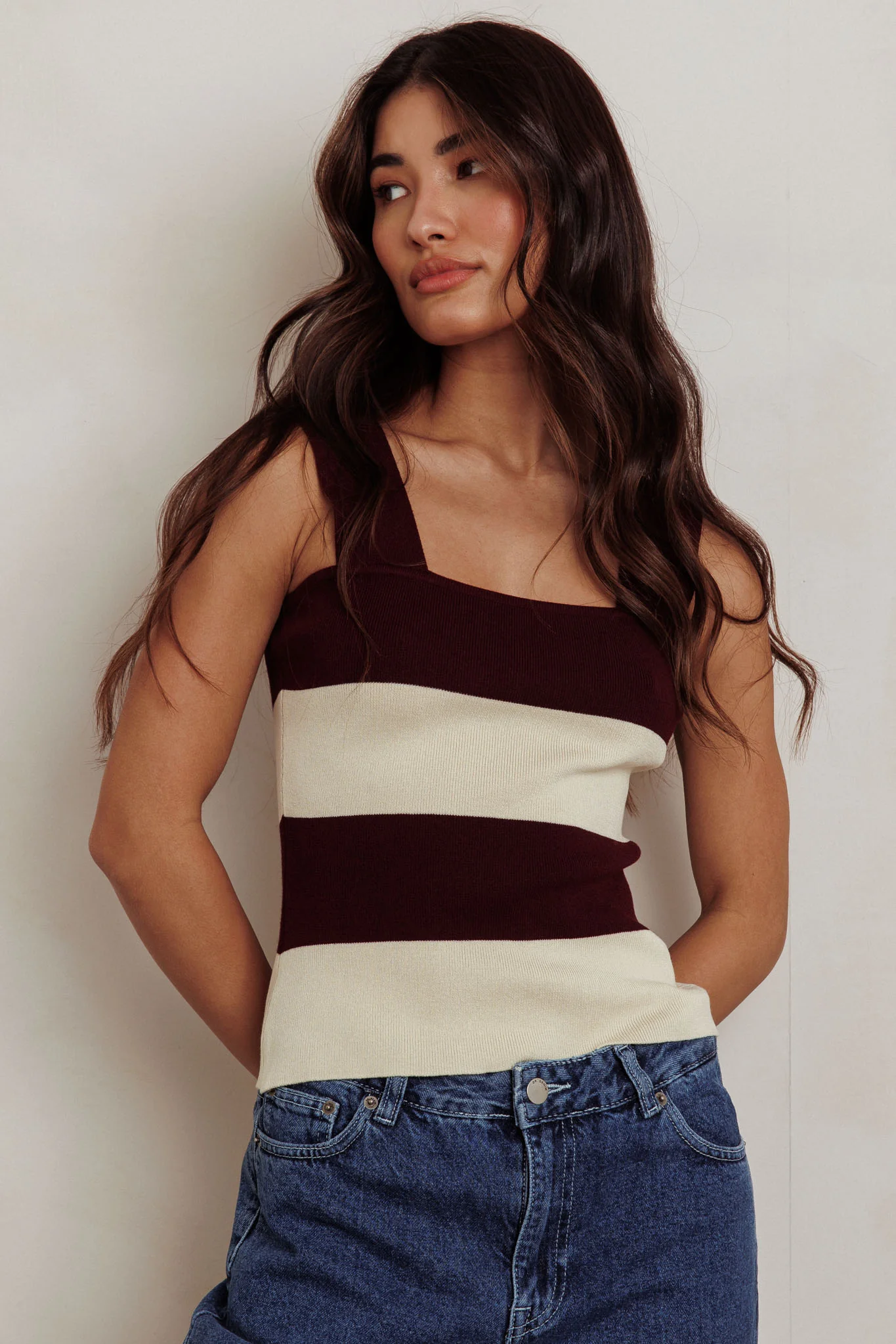 Lisa Striped Knit Tank Top Red Bean - Image 5