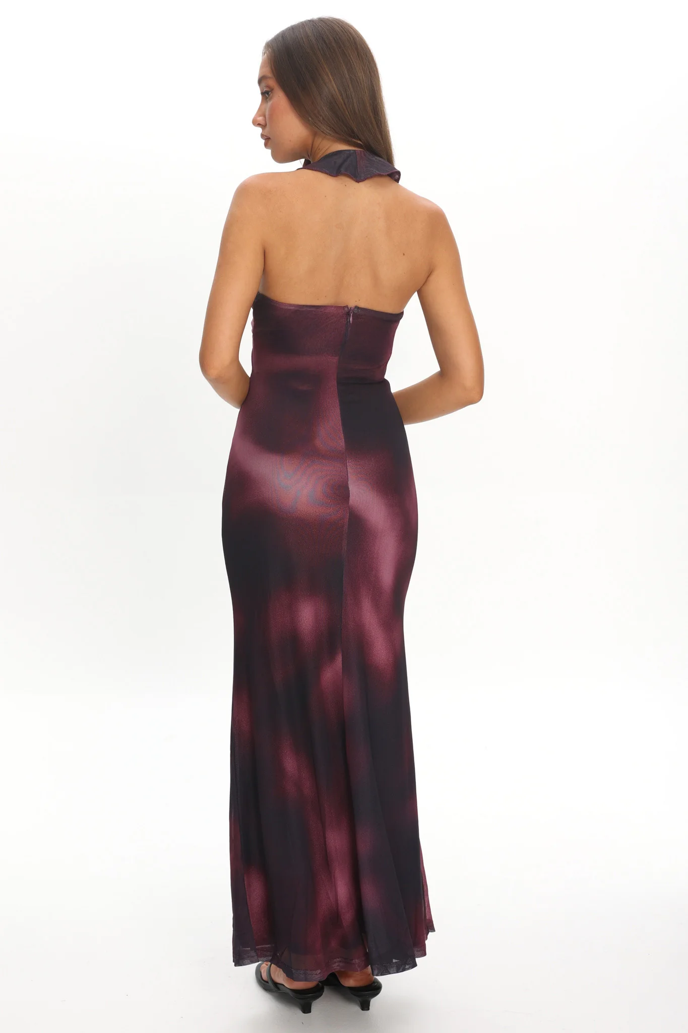 Live Loud Ruffle Halterneck Maxi Dress Print Brown - Image 3