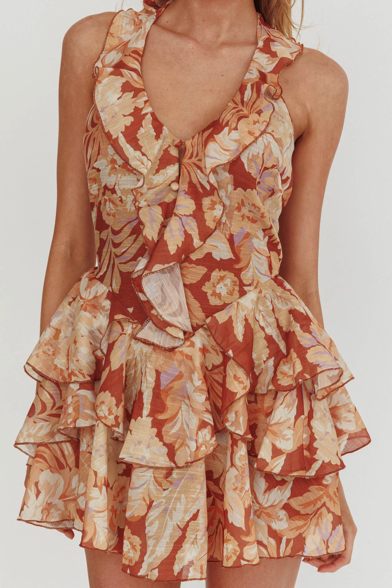 Live Loud Ruffle Layered Hem Mini Dress Floral - Image 4