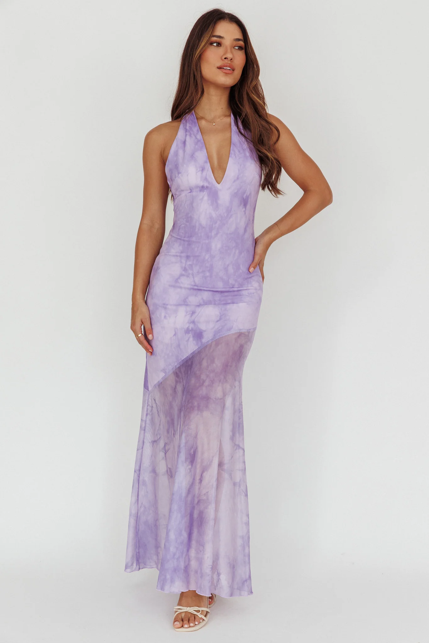 Locket Halterneck Maxi Dress Marbled Lilac - Image 5