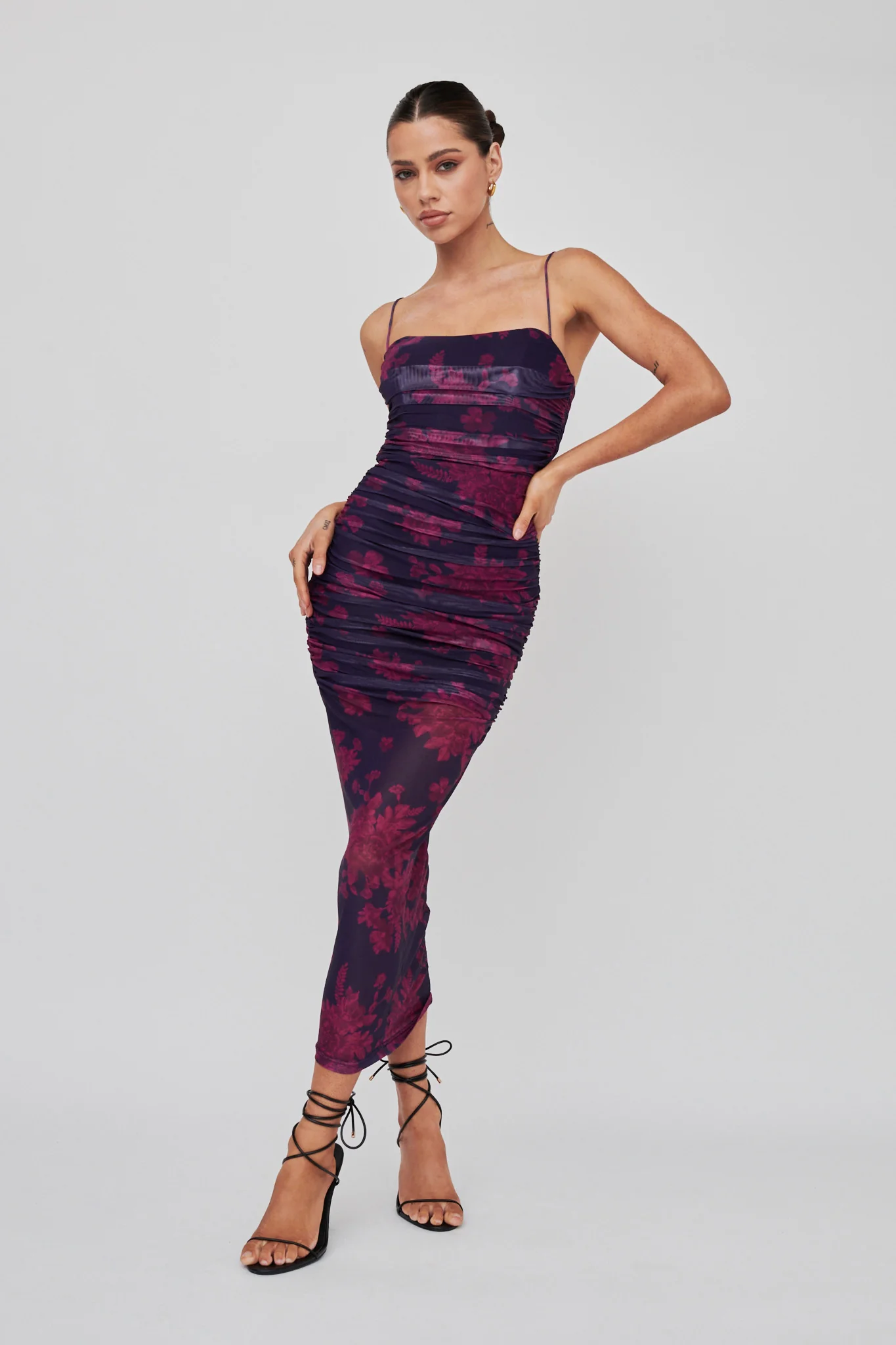Logan Cami Strap Midi Dress Flower Grape - Image 4