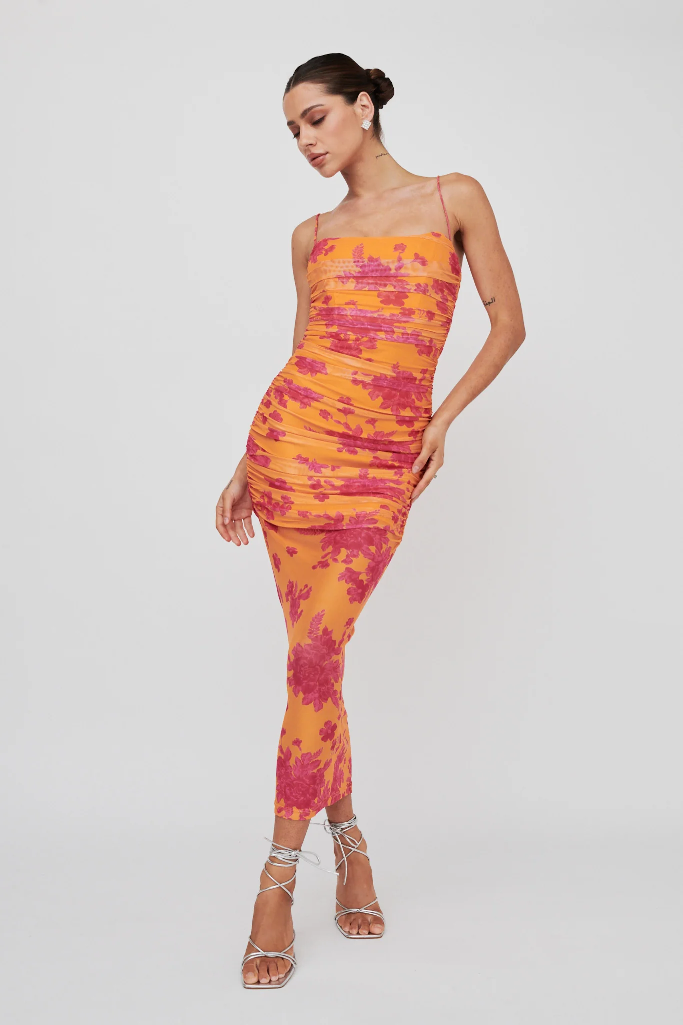 Logan Cami Strap Midi Dress Flower Orange - Image 5
