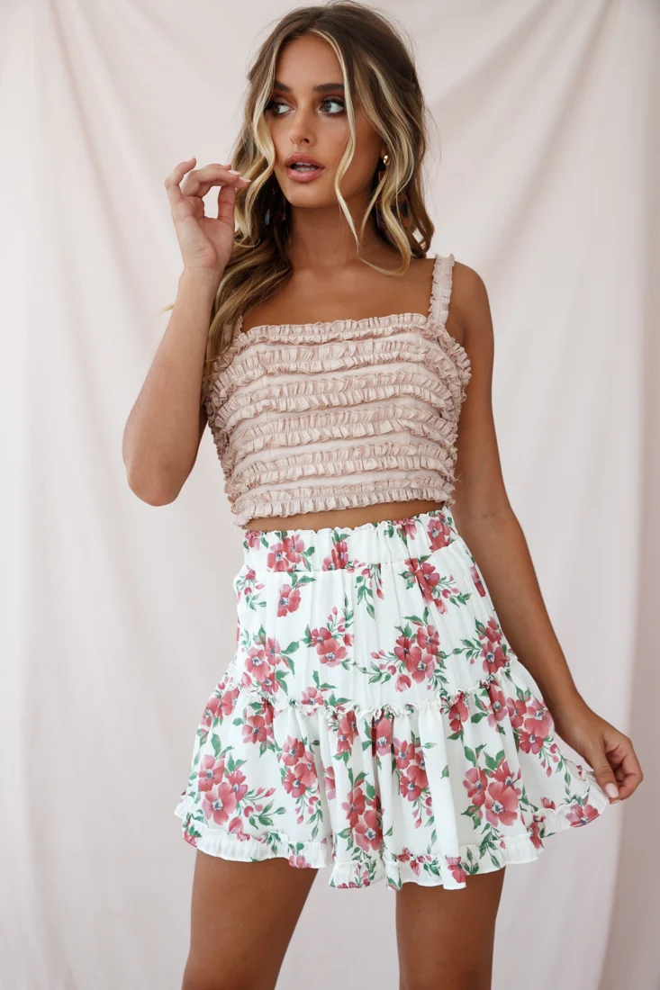 Lolita Frill Embellished Crop Top Nude - Image 5