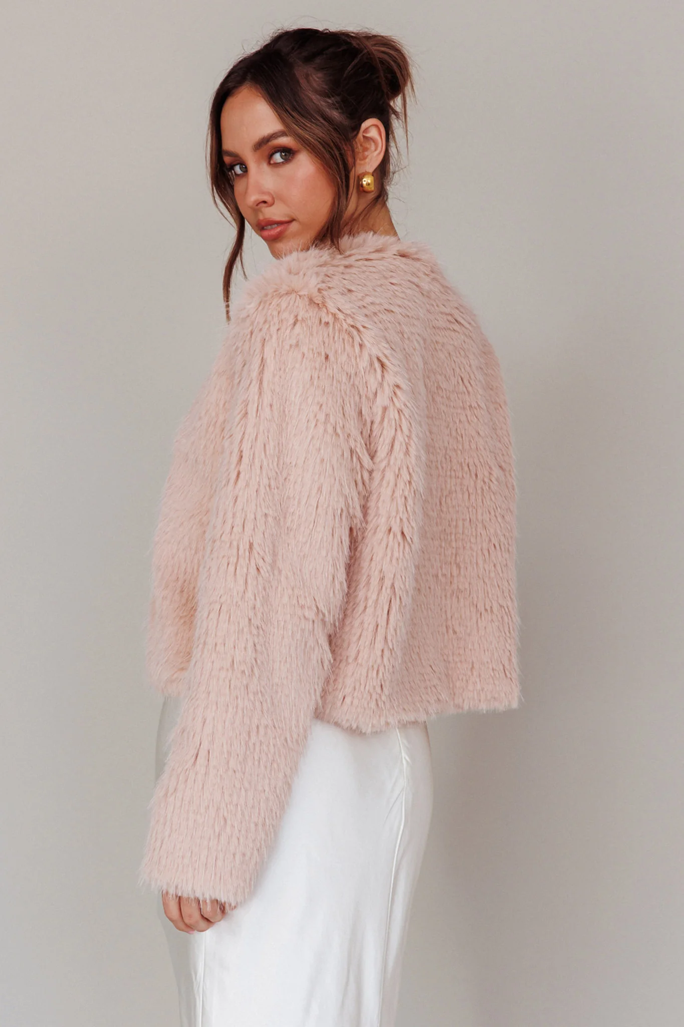 London Day Faux Fur Jacket Blush - Image 2